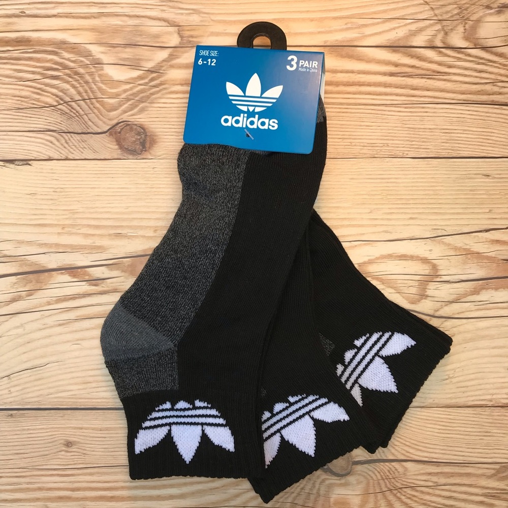 3 Pair Adidas Black White Logo Quarter Length Sock